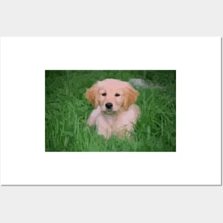 Golden Retriever Puppy Digital Painting Posters and Art